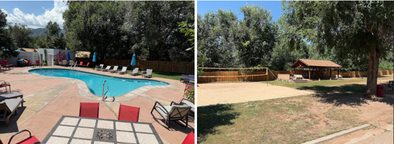 swimming pool and volleyball court